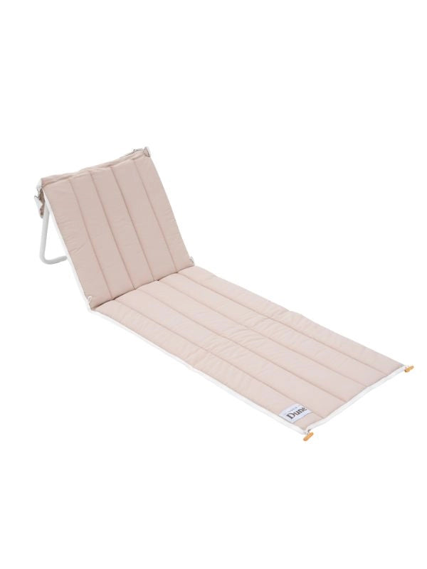 House of Dune Sand Drift folding beach lounger with quilted cushioned cover, backrest raised, on a white background.