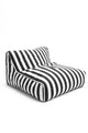 Front view of the Orca Stripe floating pool lounger in bold black and white stripes, designed for luxury poolside living.