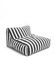 Front view of the House of Dune Orca Stripe Floating Lounger in black and white stripes on a white background.