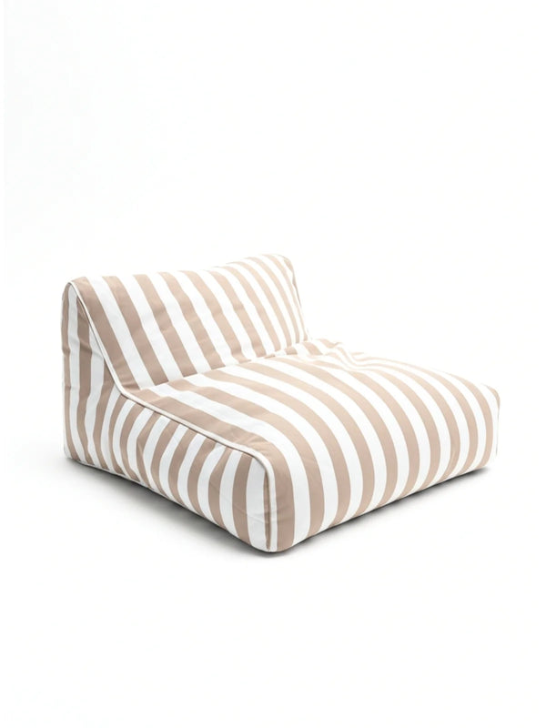 Front view of the House of Dune Sand Drift Floating Lounger, featuring wide beige and white stripes with a contemporary silhouette and soft finish.