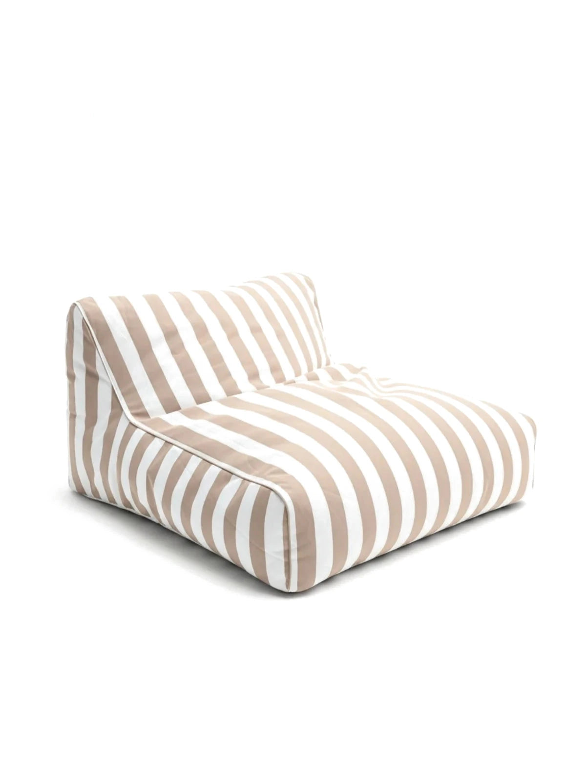 Front view of the House of Dune Sand Drift Floating Lounger, featuring wide beige and white stripes with a contemporary silhouette and soft finish.