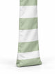 Foot of a House of Dune Salted Sage cabana leg: soft sage and white striped fabric with a stitched base that sits on the sand.