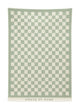 Full view of the Salted Sage checkerboard towel from House of Dune laid flat, showing its minimalist green and cream design.