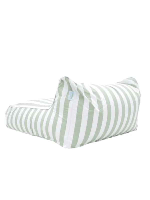 Back view of the House of Dune Salted Sage floating lounger, showing the sage and white striped backrest.