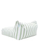 Back view of the House of Dune Salted Sage floating lounger, showing the sage and white striped backrest.