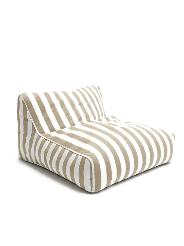 Front view of the House of Dune Sand Drift Floating Lounger, featuring wide beige and white stripes with a contemporary silhouette and soft finish.